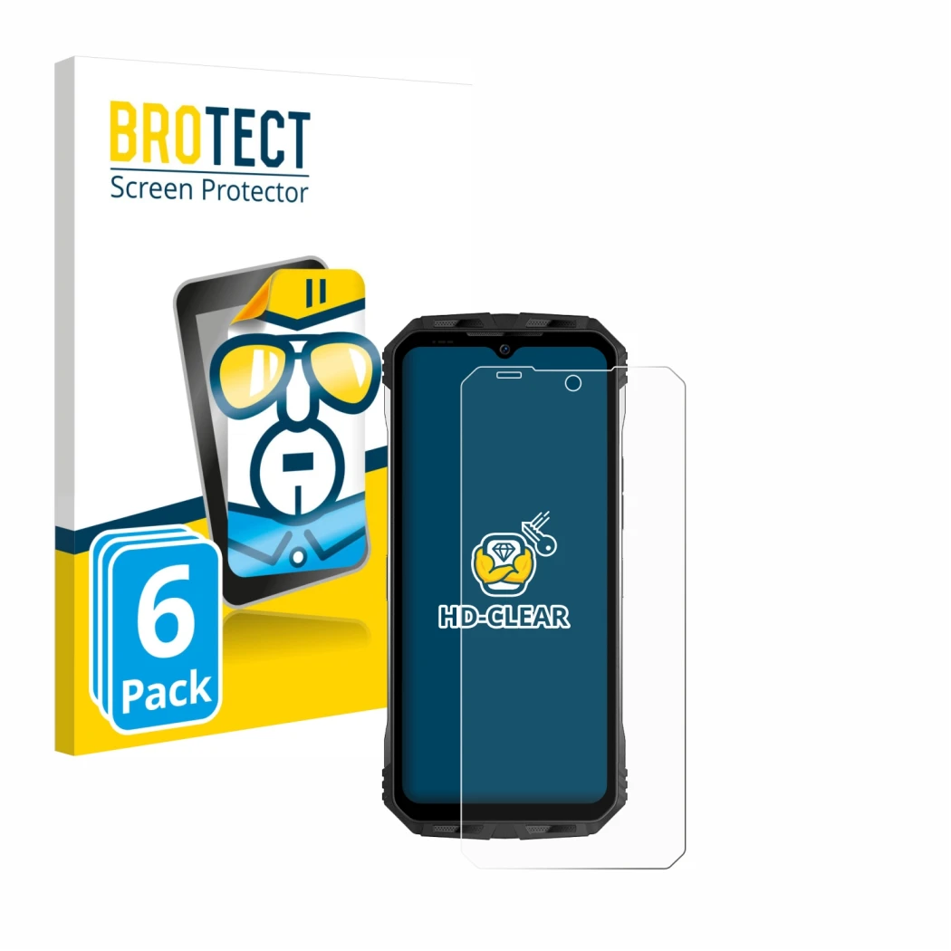 Face avant d’un emballage produit avec le logo de la marque BROTECT. À côté, l’appareil Doogee S100 est représenté avec la pro