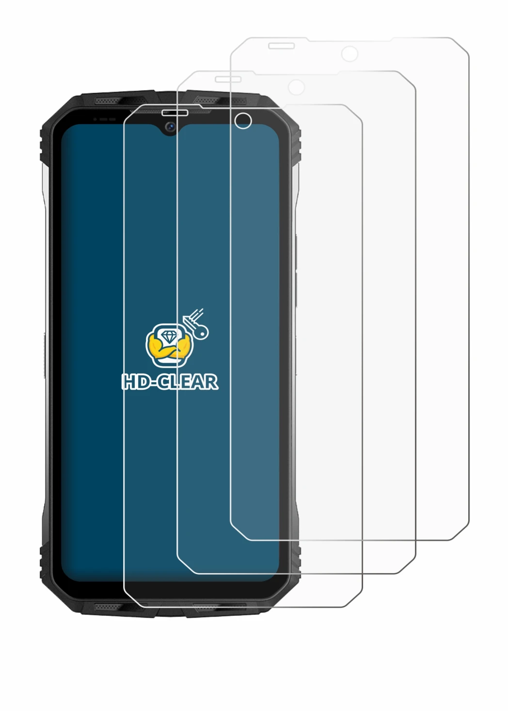 Image de l'appareil Doogee S100 avec une grande variété de protections d'écran.