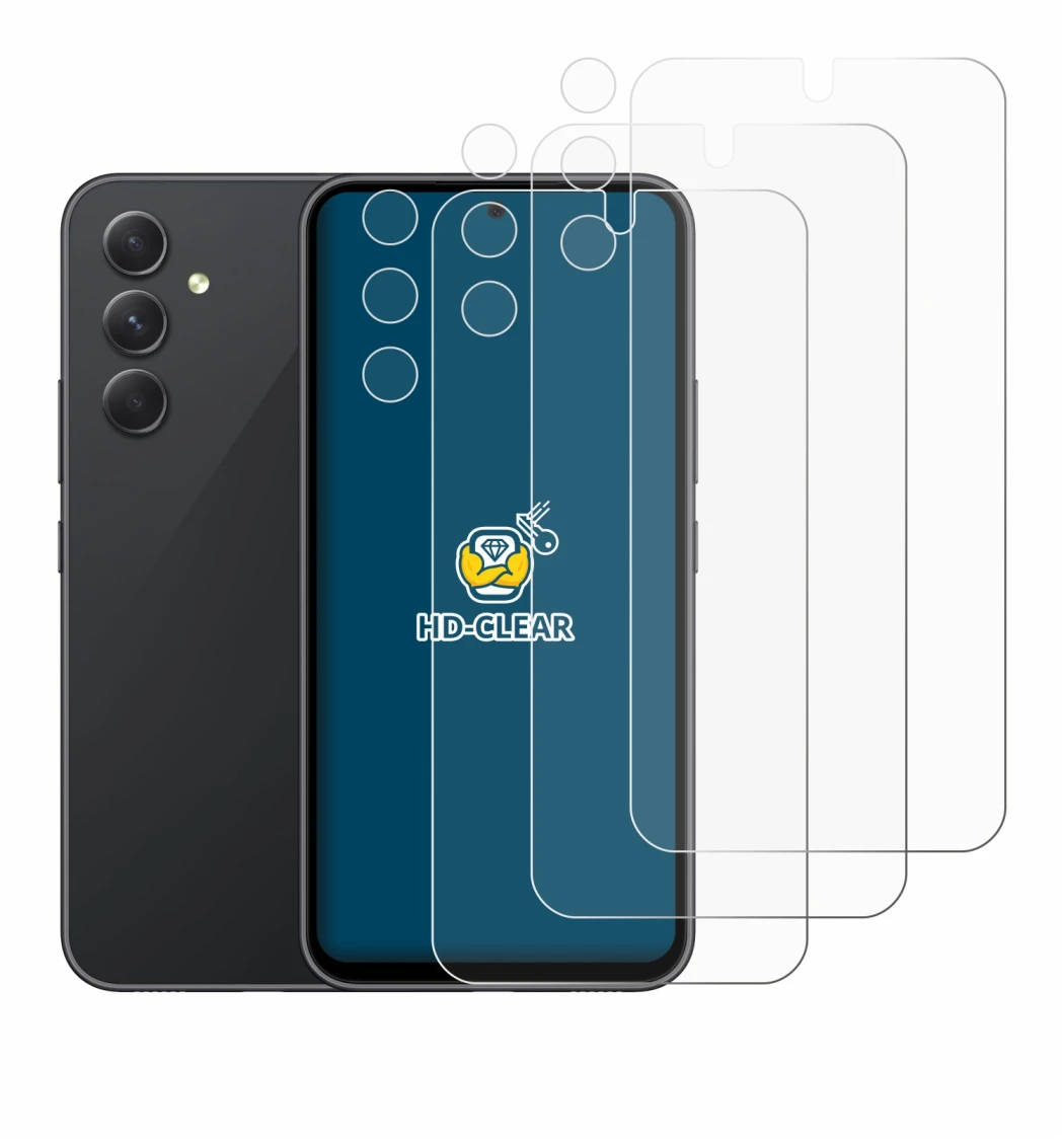 Image de l'appareil Samsung Galaxy A54 5G (Avant+Caméra) avec une grande variété de protections d'écran.