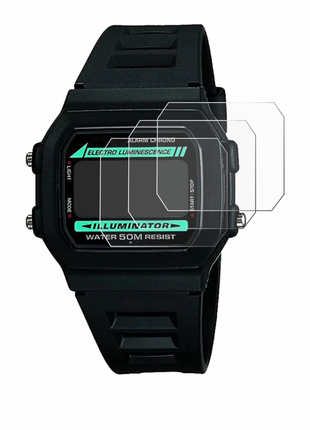 Image de l'appareil Casio W-86-1VQES avec une grande variété de protections d'écran.