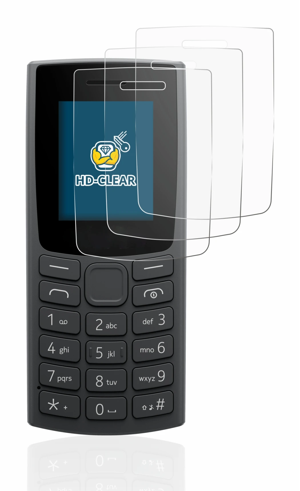 Image de l'appareil Nokia 110 (2023) avec une grande variété de protections d'écran.
