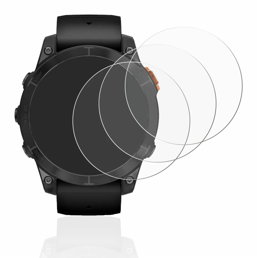 Image de l'appareil Garmin Fenix 7 Pro Solar (47 mm) avec une grande variété de protections d'écran.