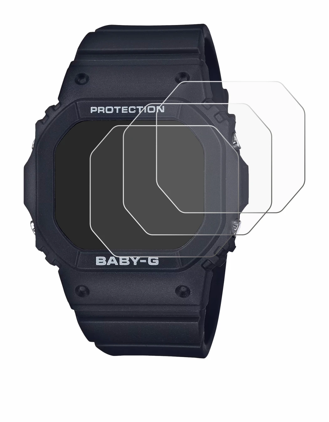 Image de l'appareil Casio Baby-G BGD-565 avec une grande variété de protections d'écran.