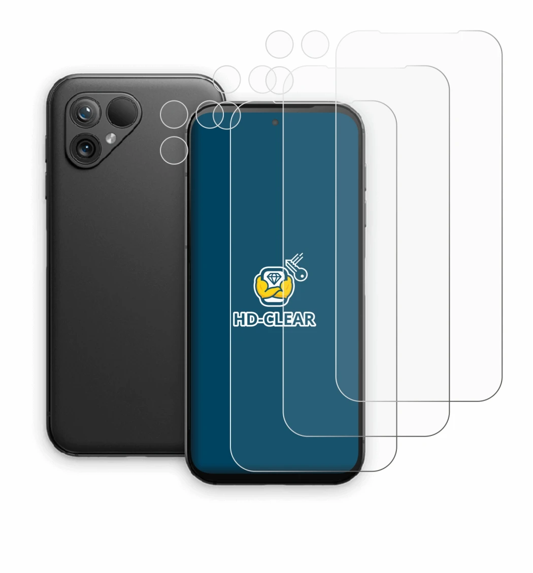 Image de l'appareil Fairphone 5 (Avant+Caméra) avec une grande variété de protections d'écran.