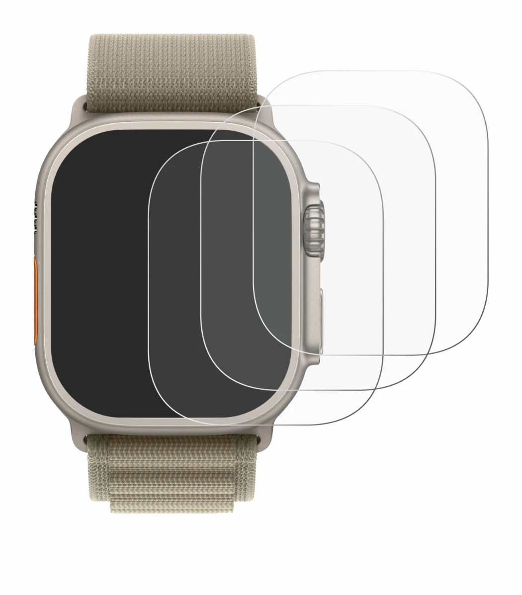 Image de l'appareil Apple Watch Ultra 2 (49 mm) avec une grande variété de protections d'écran.