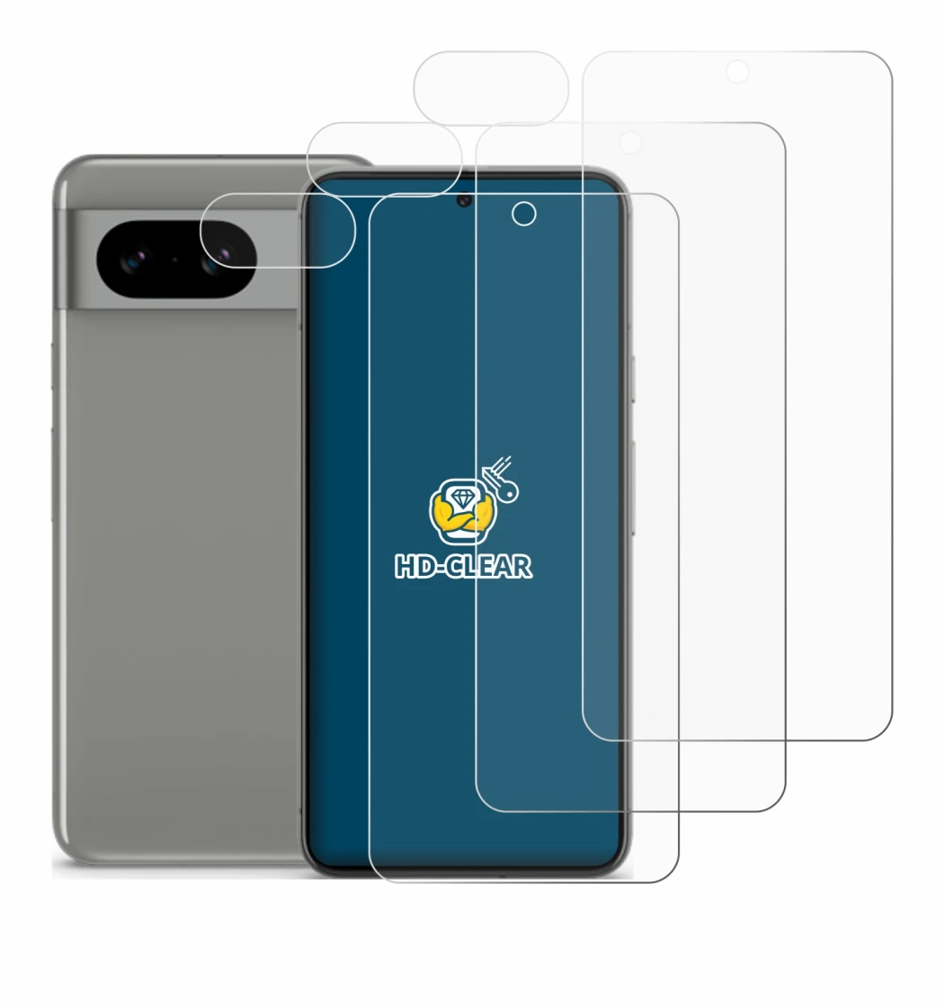 Image de l'appareil Google Pixel 8 (Avant+Caméra) avec une grande variété de protections d'écran.