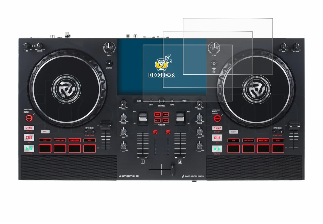 Image de l'appareil Numark Mixstream Pro+ avec une grande variété de protections d'écran.