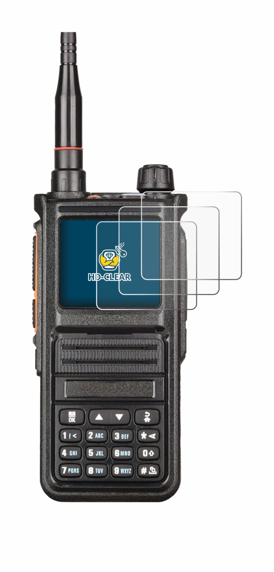 Image de l'appareil Radtel RT-470X avec une grande variété de protections d'écran.