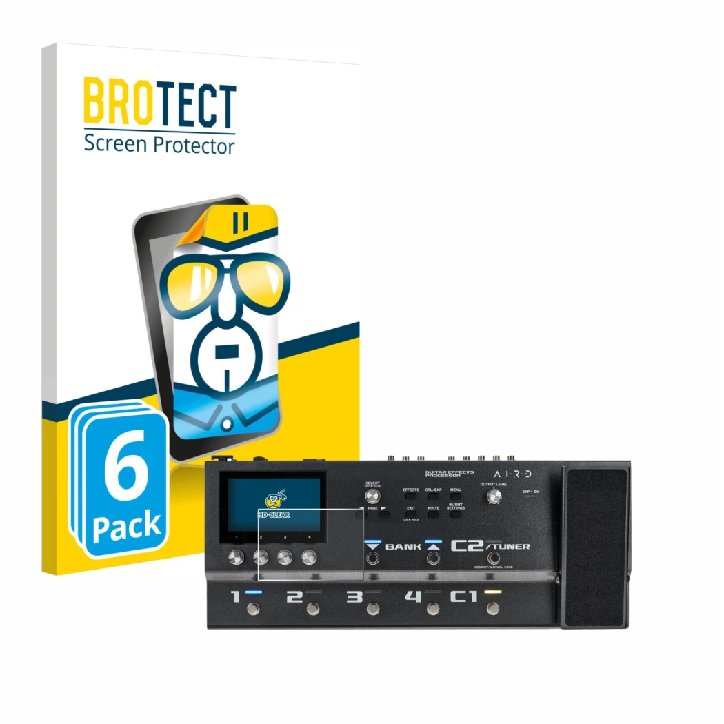 Face avant d’un emballage produit avec le logo de la marque BROTECT. À côté, l’appareil Boss GX-100 est représenté avec la pro