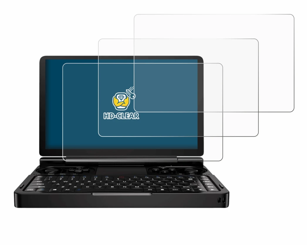 Image de l'appareil GPD Win Mini (2024) avec une grande variété de protections d'écran.
