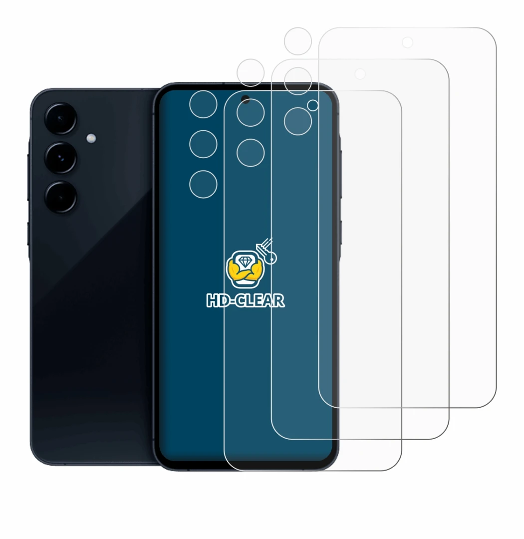 Image de l'appareil Samsung Galaxy A35 5G (Avant+Caméra) avec une grande variété de protections d'écran.