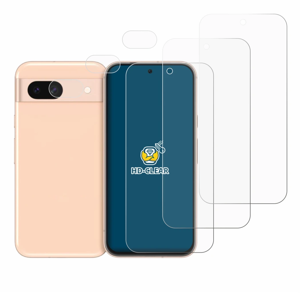 Image de l'appareil Google Pixel 8a (Avant+Caméra) avec une grande variété de protections d'écran.