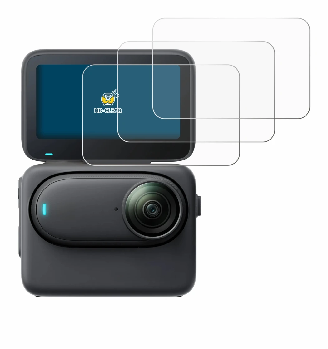 Image de l'appareil Insta360 Go 3S avec une grande variété de protections d'écran.
