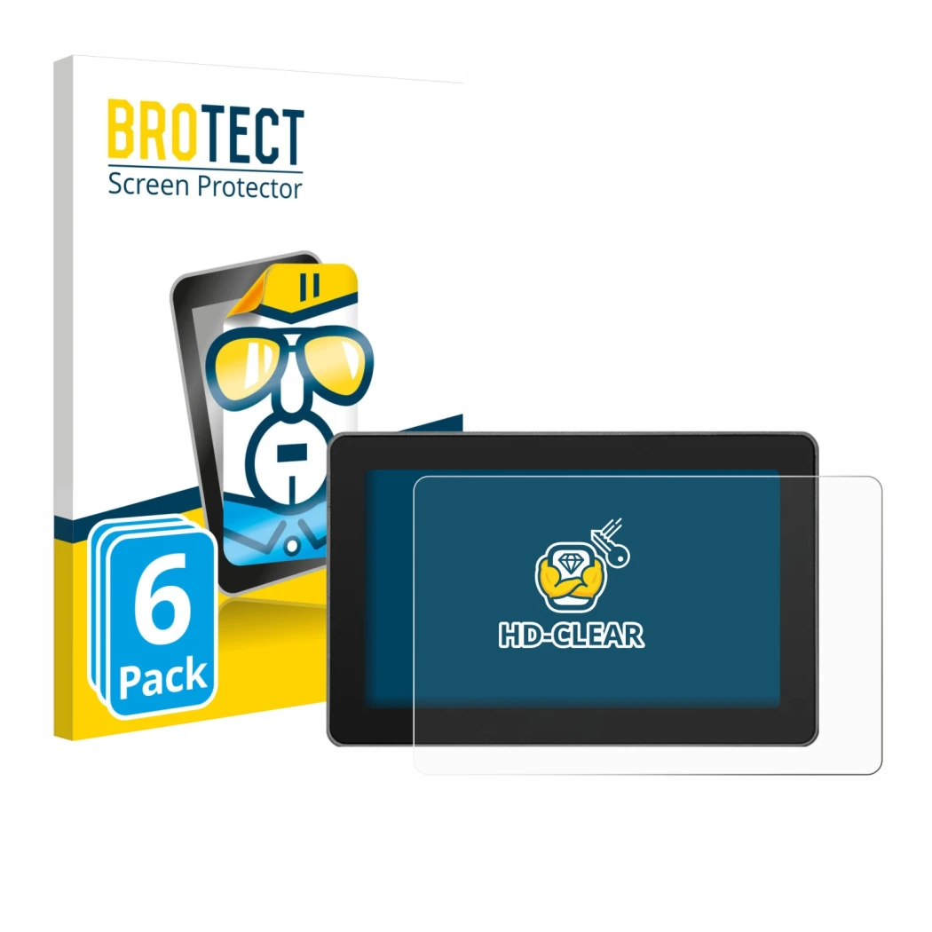 Face avant d’un emballage produit avec le logo de la marque BROTECT. À côté, l’appareil SmallHD Indie 5 est représenté avec la