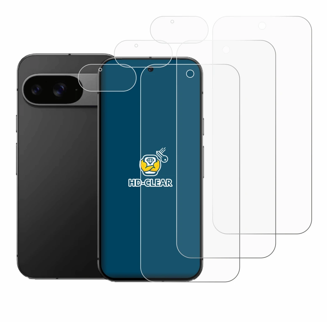 Image de l'appareil Google Pixel 9 (Avant+Caméra) avec une grande variété de protections d'écran.