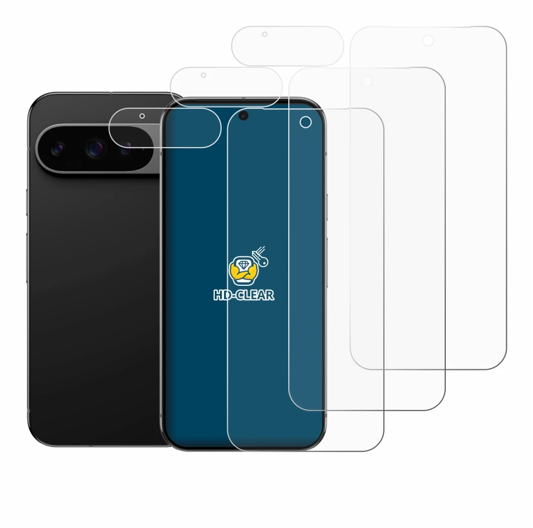 Image de l'appareil Google Pixel 9 Pro XL (Avant+Caméra) avec une grande variété de protections d'écran.