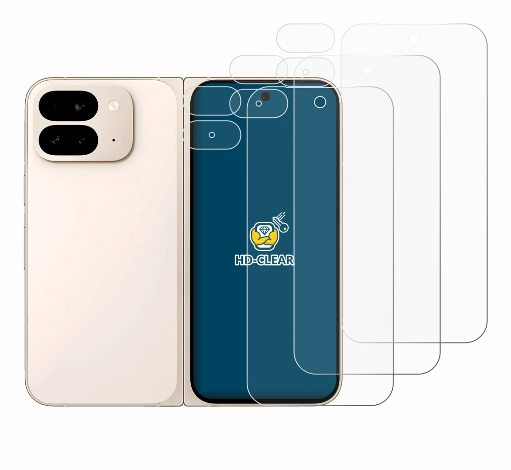 Image de l'appareil Google Pixel 9 Pro Fold (Avant+Caméra) avec une grande variété de protections d'écran.