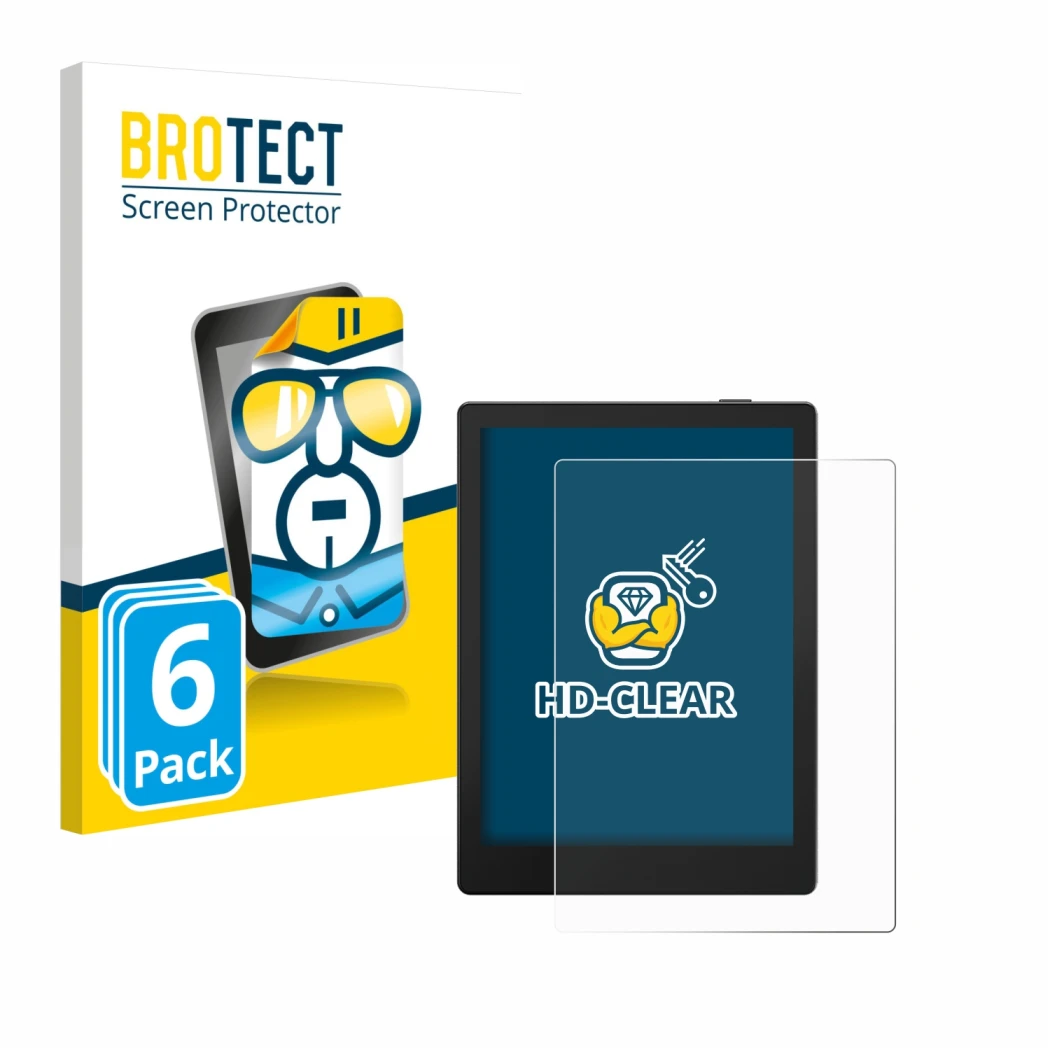 Face avant d’un emballage produit avec le logo de la marque BROTECT. À côté, l’appareil Boox Go 6 est représenté avec la prote