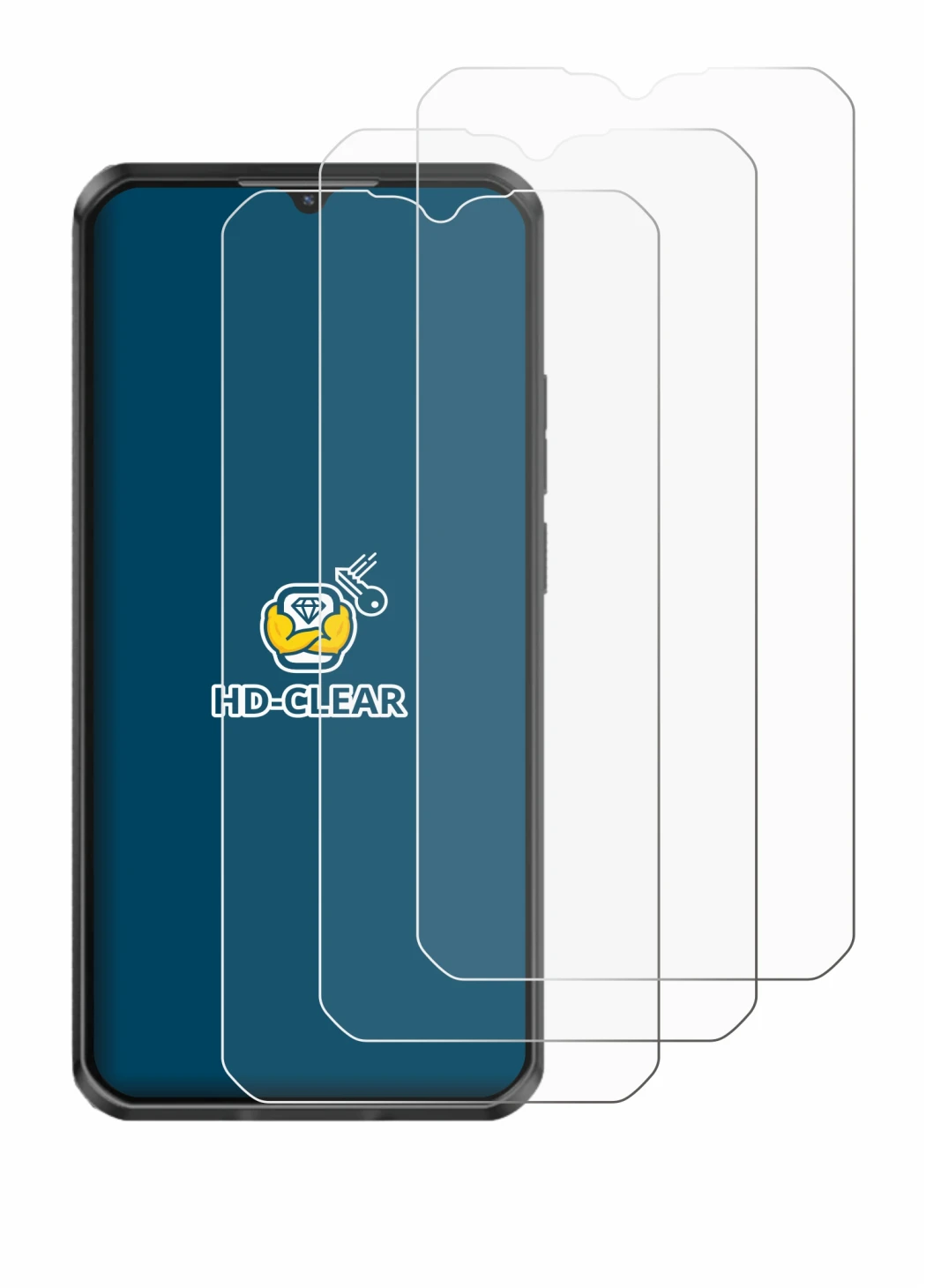 Image de l'appareil Oukitel WP50 avec une grande variété de protections d'écran.