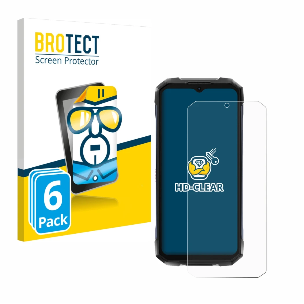 Face avant d’un emballage produit avec le logo de la marque BROTECT. À côté, l’appareil Hotwav Hyper 7 Pro est représenté avec