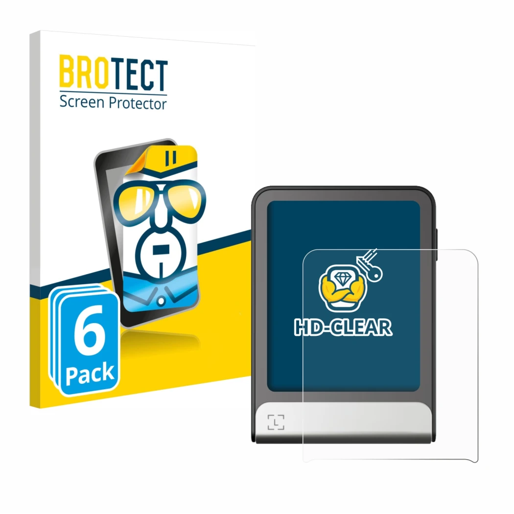 Face avant d’un emballage produit avec le logo de la marque BROTECT. À côté, l’appareil Ledger Flex est représenté avec la pro