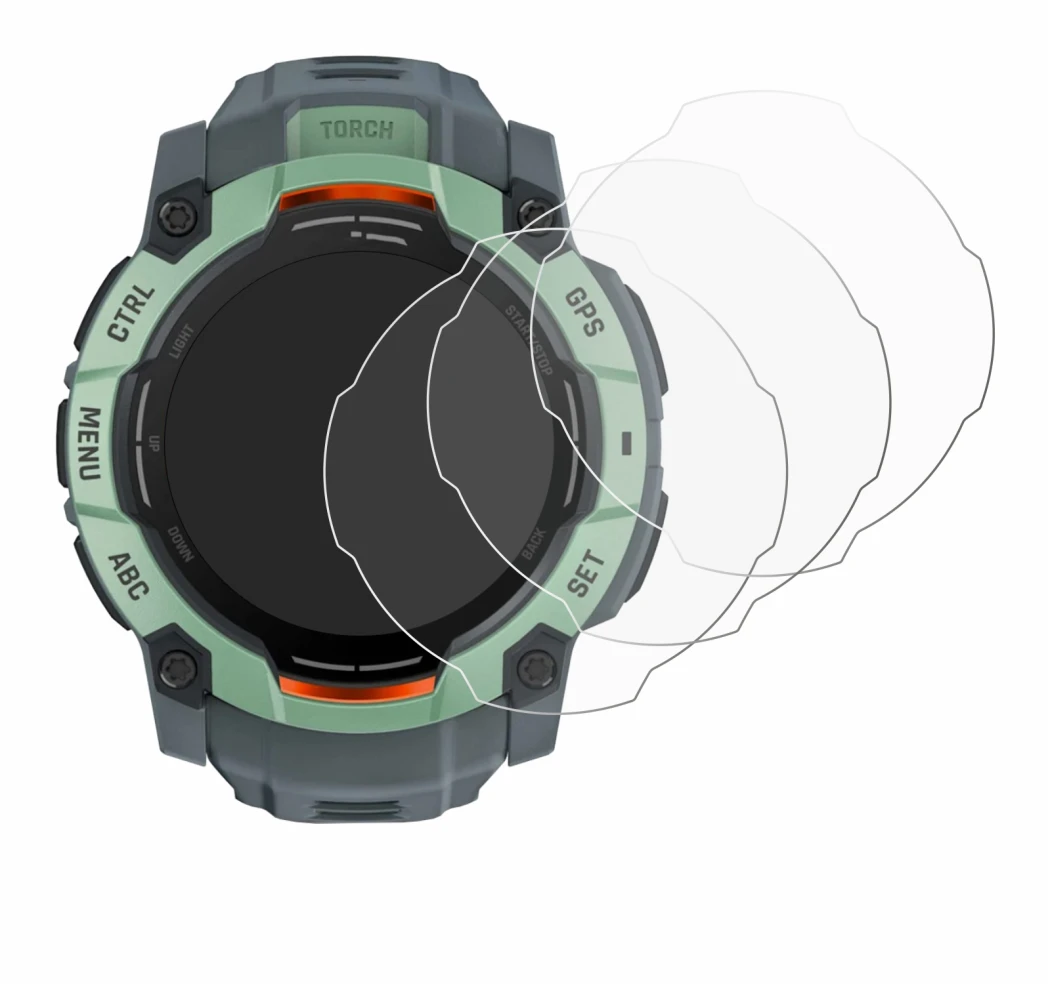 Image de l'appareil Garmin Instinct 3 AMOLED (50 mm) avec une grande variété de protections d'écran.