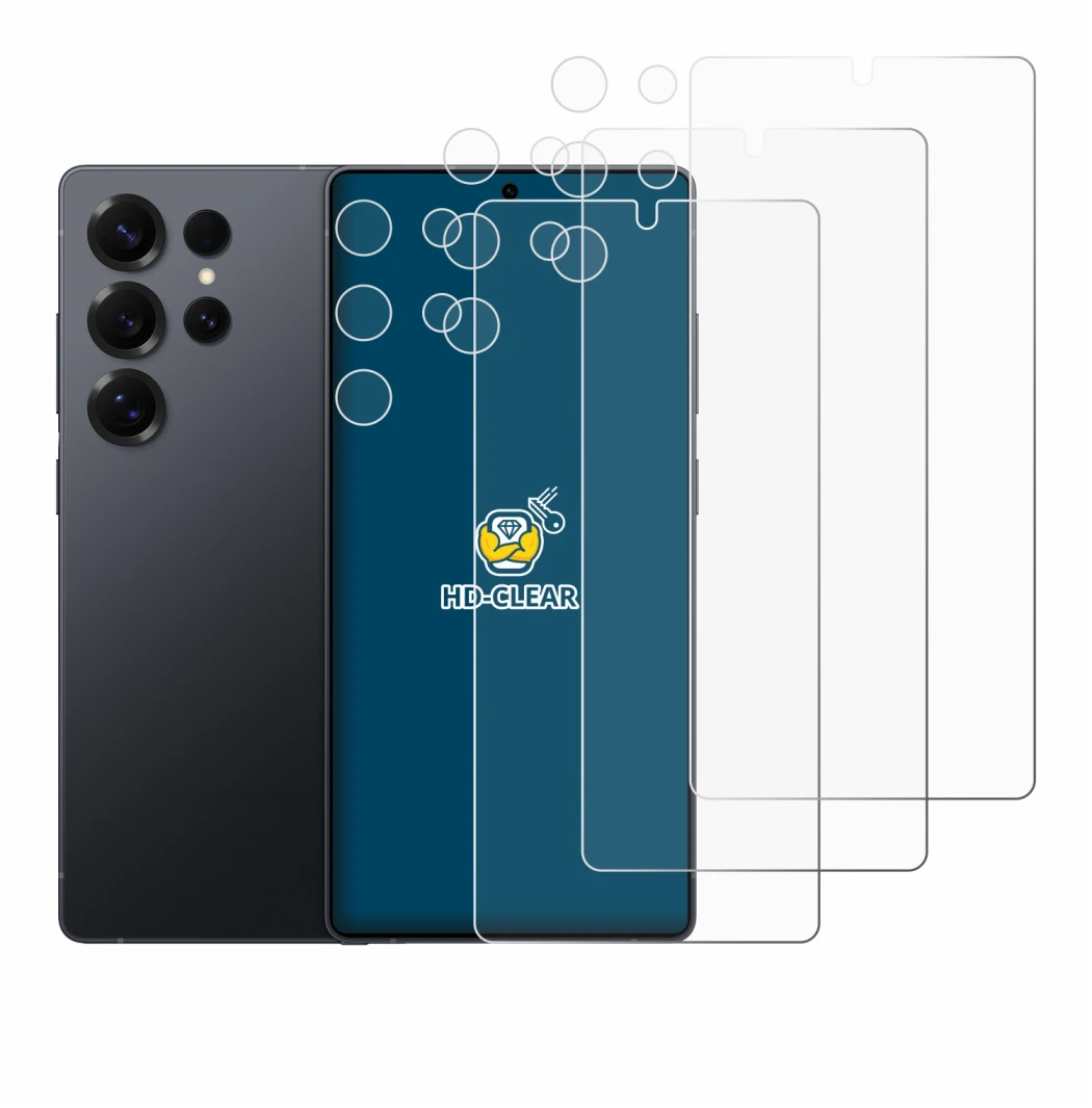 Image de l'appareil Samsung Galaxy S25 Ultra (Avant+Caméra) avec une grande variété de protections d'écran.