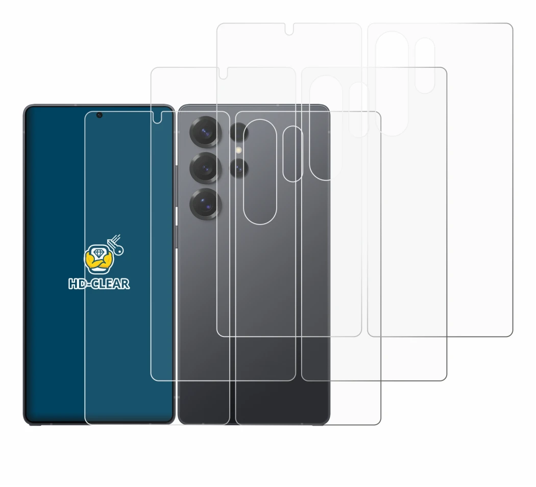 Image de l'appareil Samsung Galaxy S25 Ultra Enterprise Edition (Avant+Arrière) avec une grande variété de protections d'écran