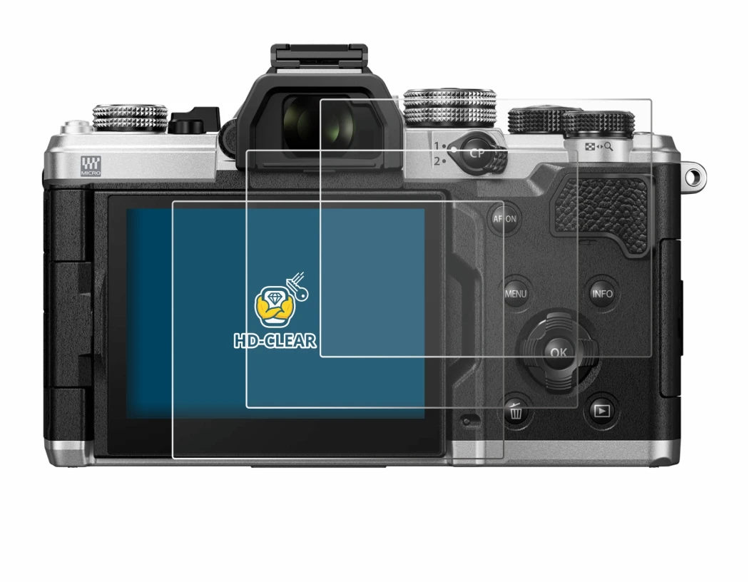 Image de l'appareil OM System OM-3 avec une grande variété de protections d'écran.