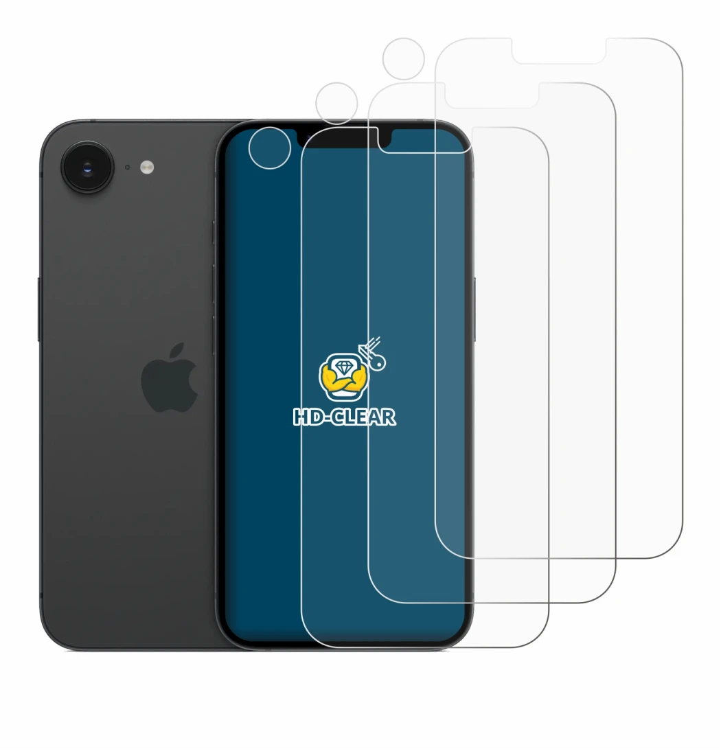 Image de l'appareil Apple iPhone 16e (Avant+Caméra) avec une grande variété de protections d'écran.