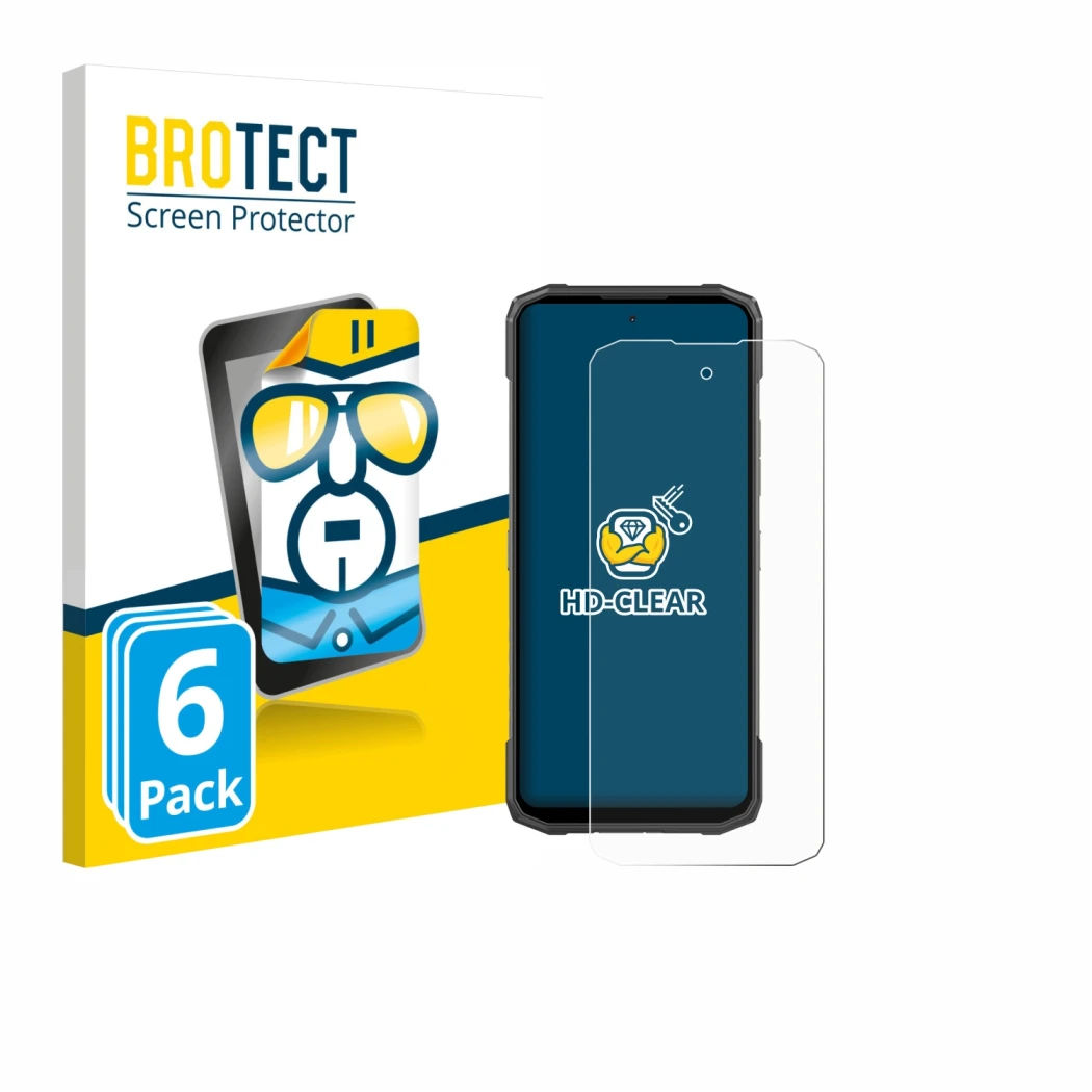 Face avant d’un emballage produit avec le logo de la marque BROTECT. À côté, l’appareil Doogee Blade 20 Turbo est représenté a