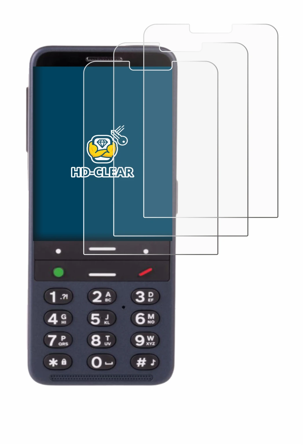Image de l'appareil BlindShell Classic 3 avec une grande variété de protections d'écran.