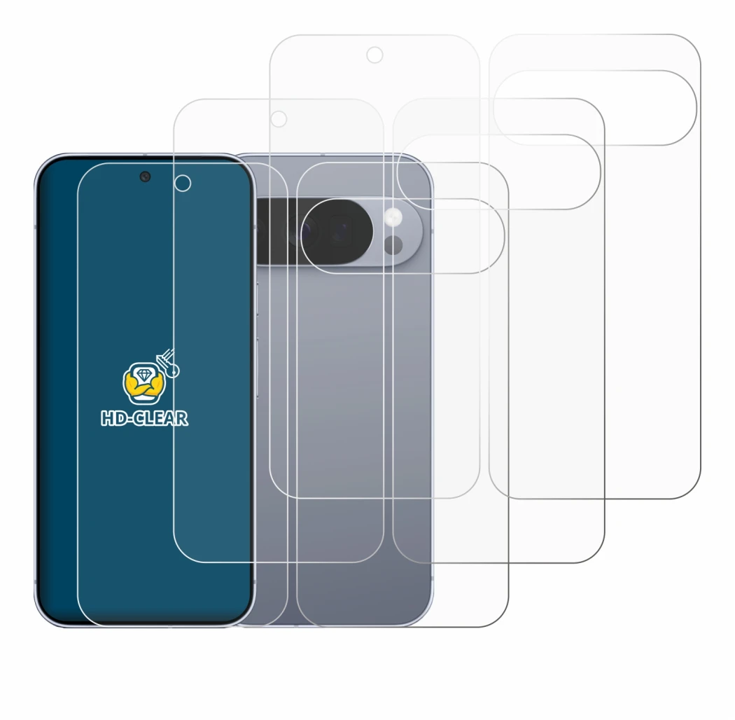 Image de l'appareil Google Pixel 10 Pro (Avant+Arrière) avec une grande variété de protections d'écran.