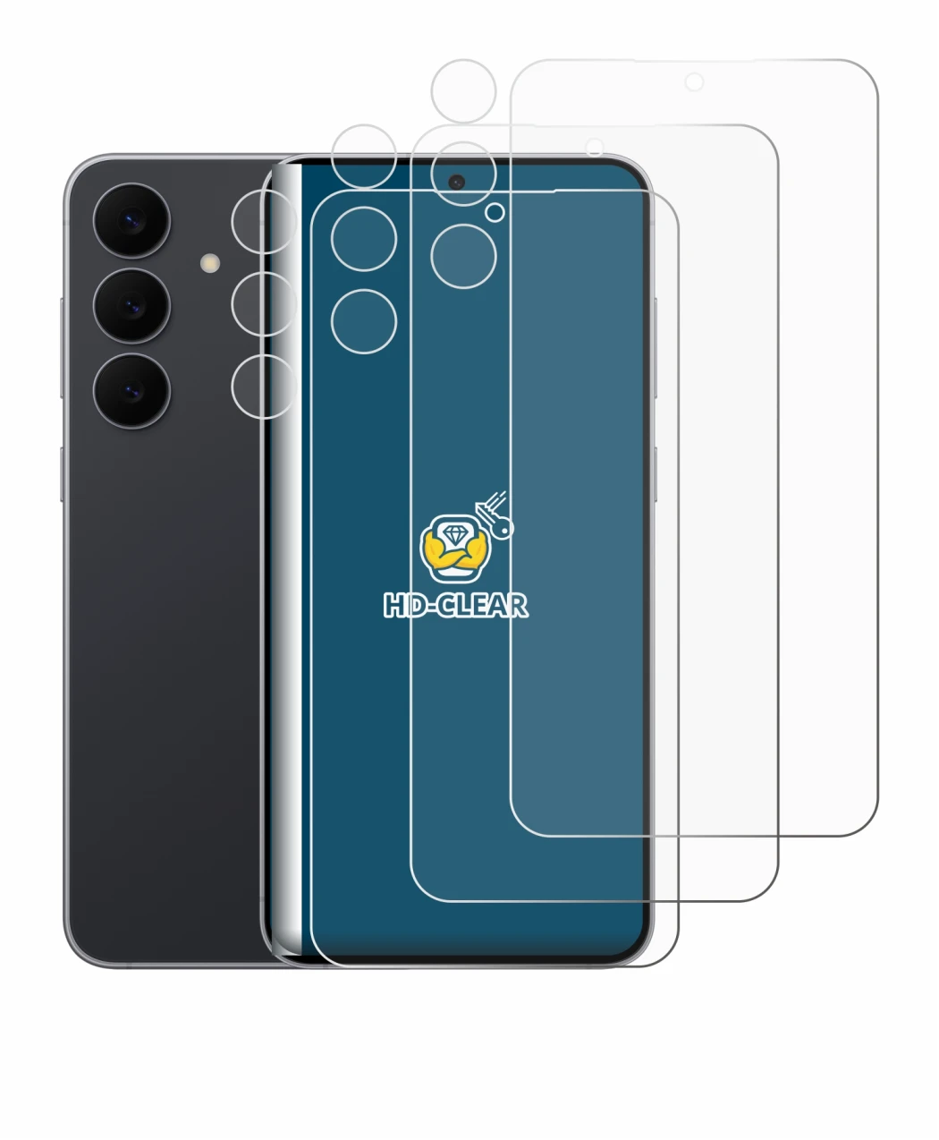 Image de l'appareil Samsung Galaxy S25 FE (Avant+Caméra) avec une grande variété de protections d'écran.