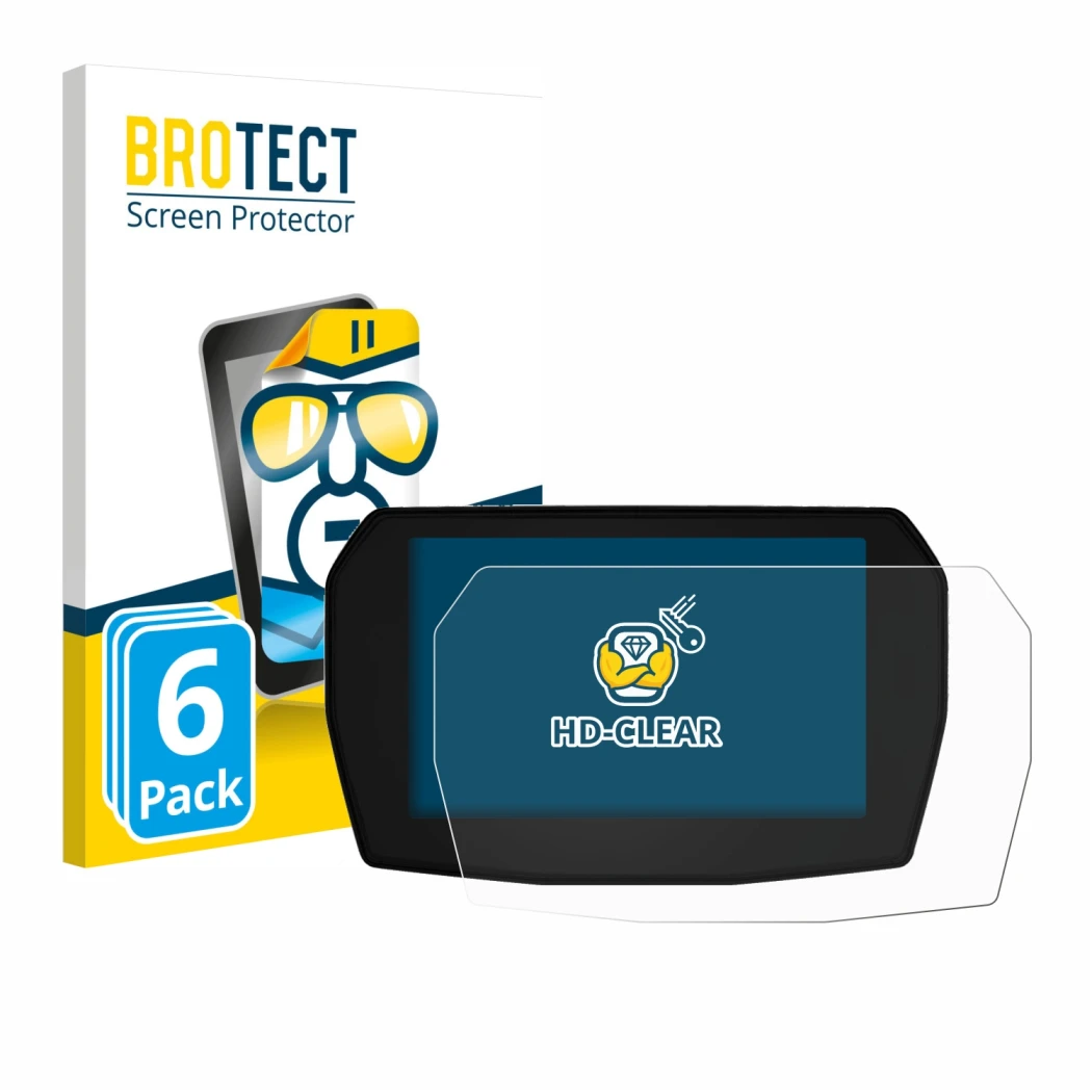 Face avant d’un emballage produit avec le logo de la marque BROTECT. À côté, l’appareil Ducati Panigale V2 2025 est représenté