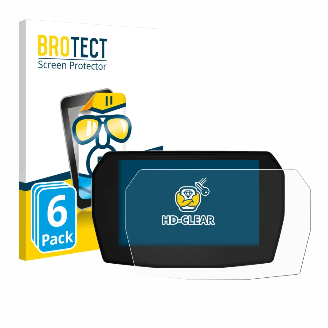 Face avant d’un emballage produit avec le logo de la marque BROTECT. À côté, l’appareil Ducati Streetfighter V2 2025 est repré