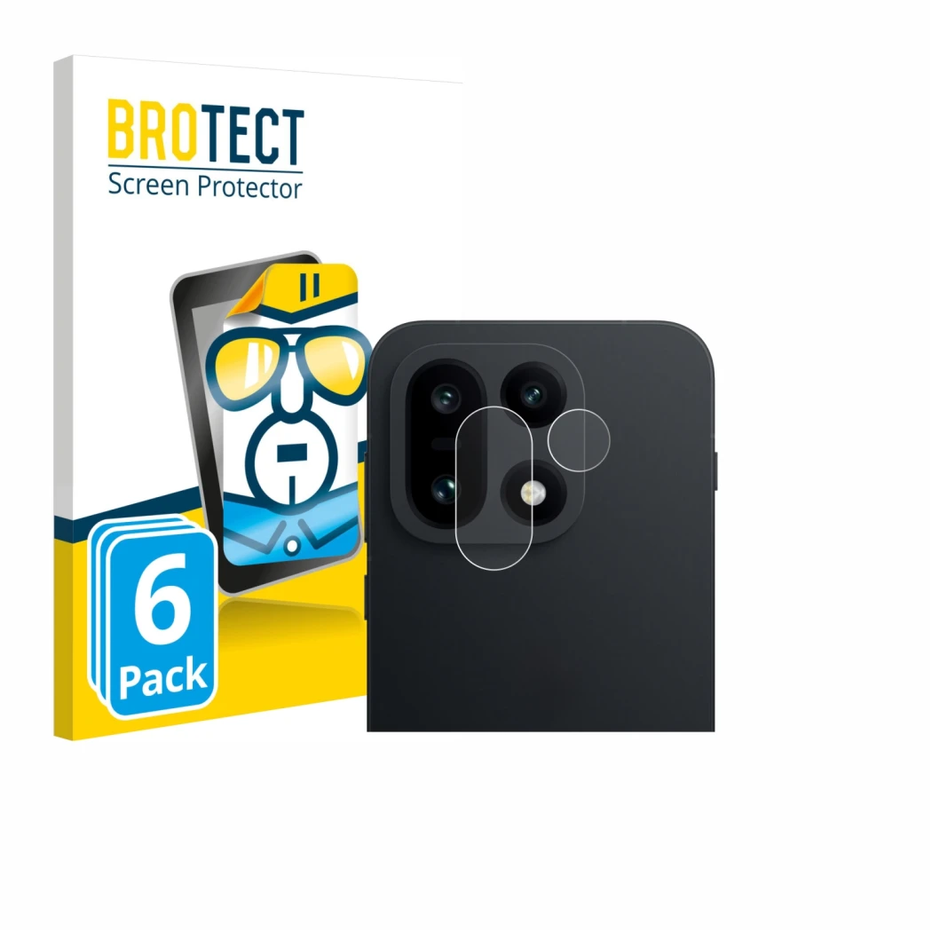 Face avant d’un emballage produit avec le logo de la marque BROTECT. À côté, l’appareil OnePlus 15 (Caméra UNIQUEMENT) est rep