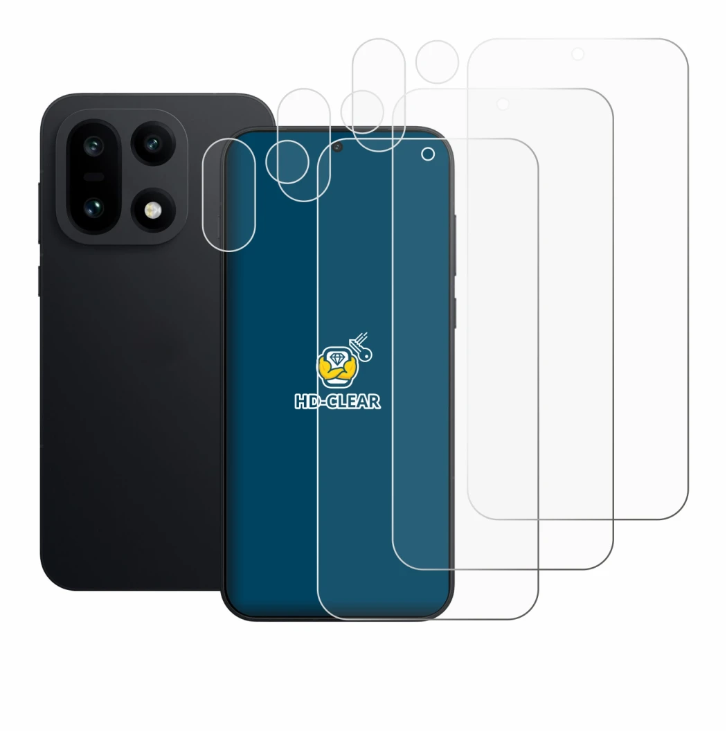 Image de l'appareil OnePlus 15 (Avant+Caméra) avec une grande variété de protections d'écran.