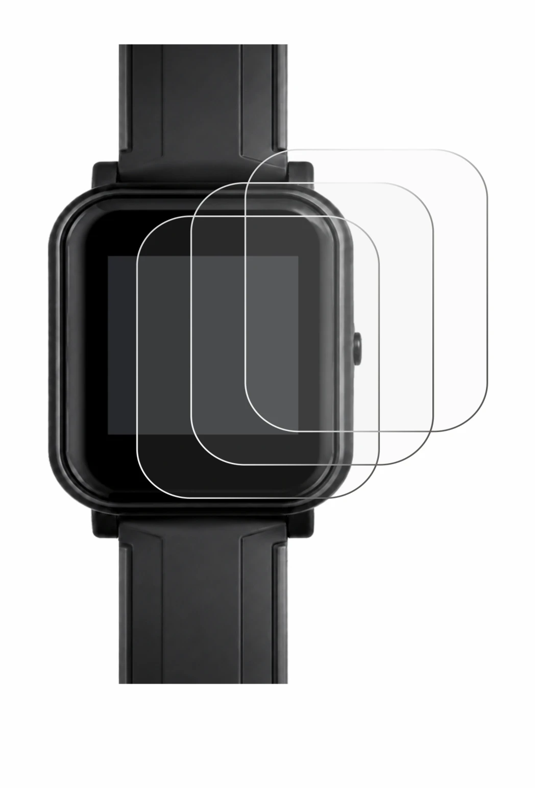 Image de l'appareil Bangle.js 2 avec une grande variété de protections d'écran.