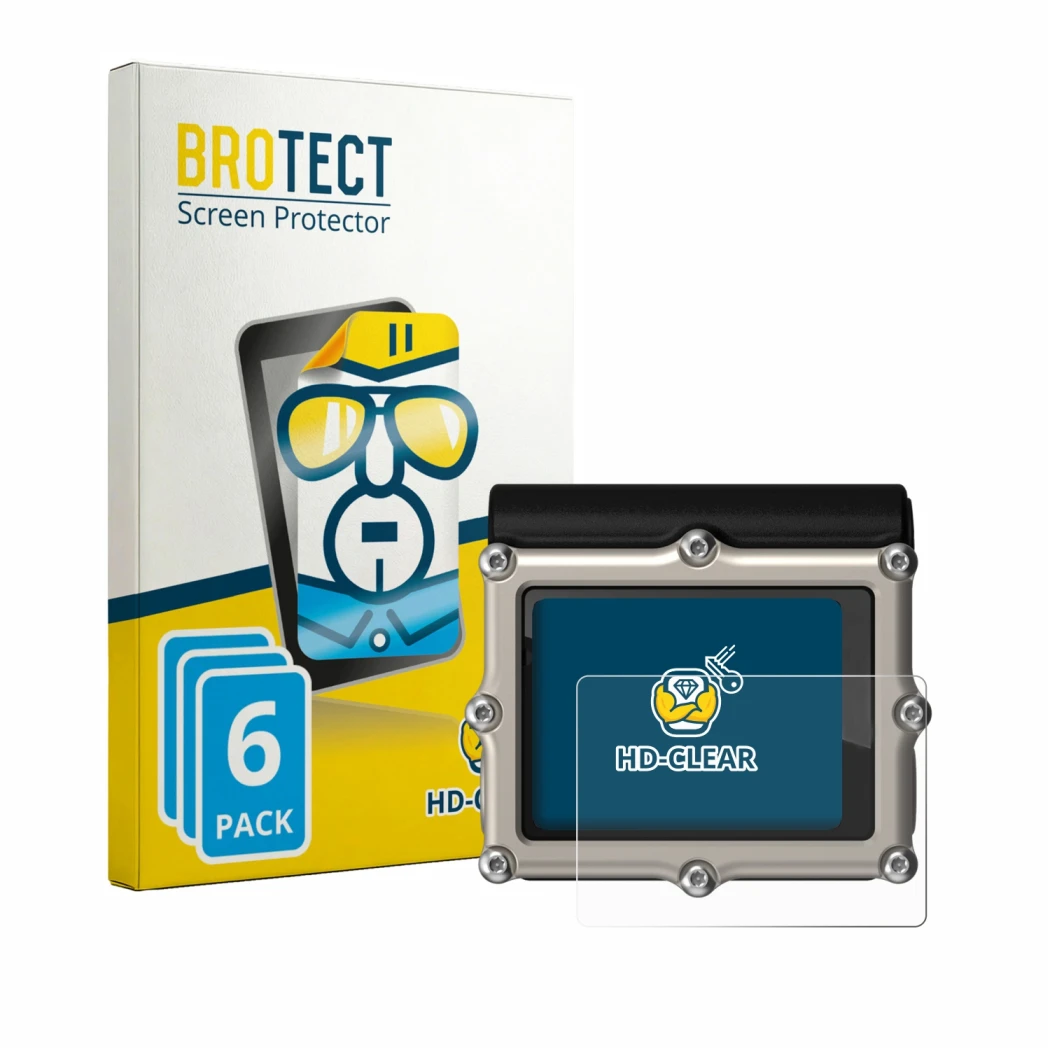 Face avant d’un emballage produit avec le logo de la marque BROTECT. À côté, l’appareil Shearwater Petrel 3 dive computer est