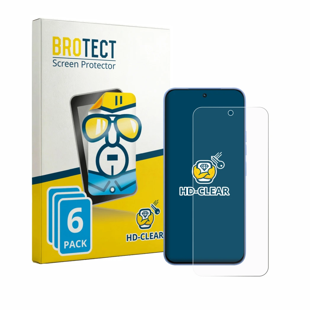 Face avant d’un emballage produit avec le logo de la marque BROTECT. À côté, l’appareil Tecno Spark 50 Pro est représenté avec