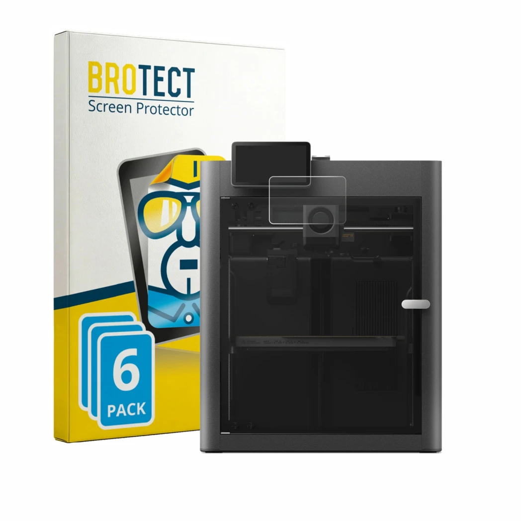 Face avant d’un emballage produit avec le logo de la marque BROTECT. À côté, l’appareil Bambu Lab X2D est représenté avec la p