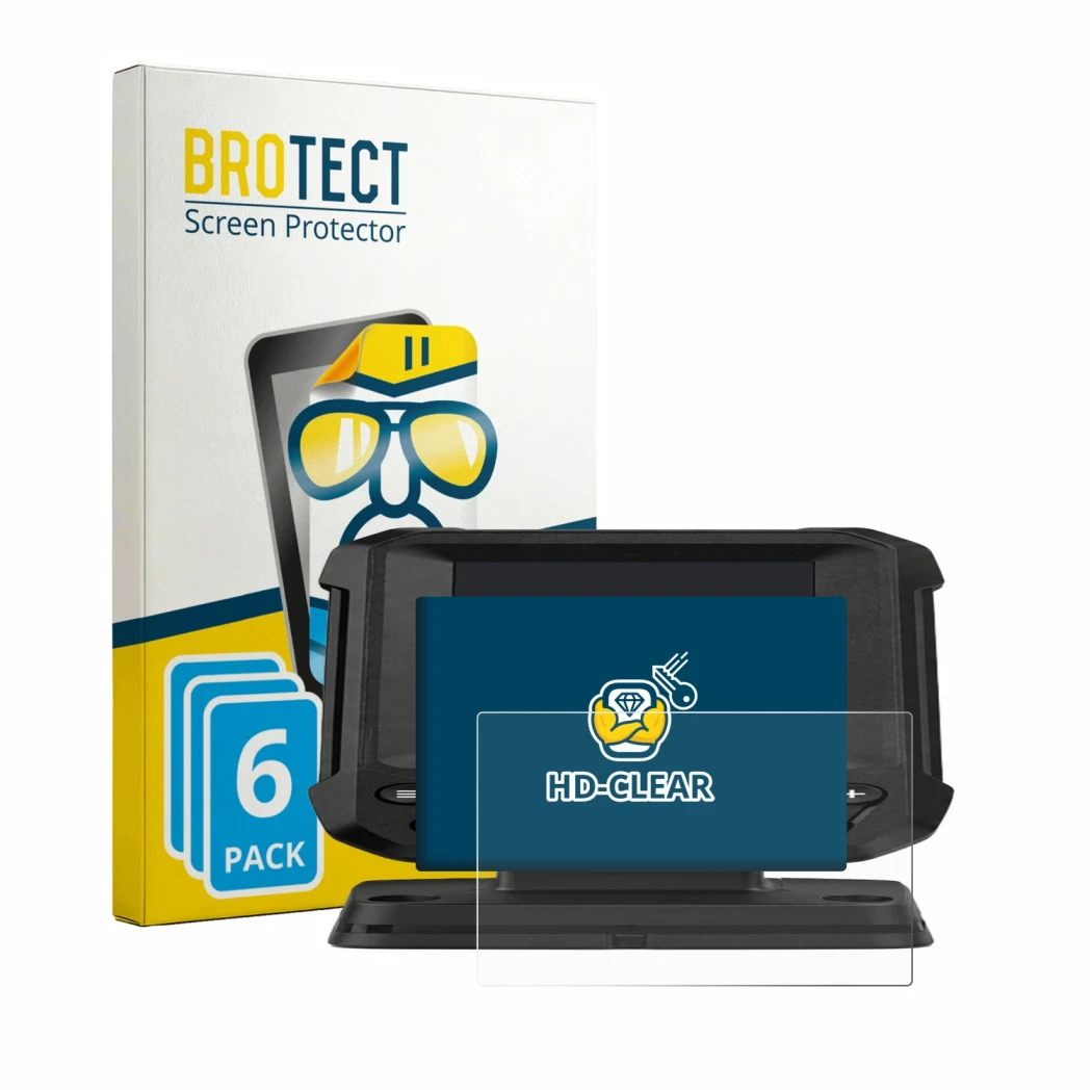 Face avant d’un emballage produit avec le logo de la marque BROTECT. À côté, l’appareil Lowrance Eagle 4 est représenté avec l
