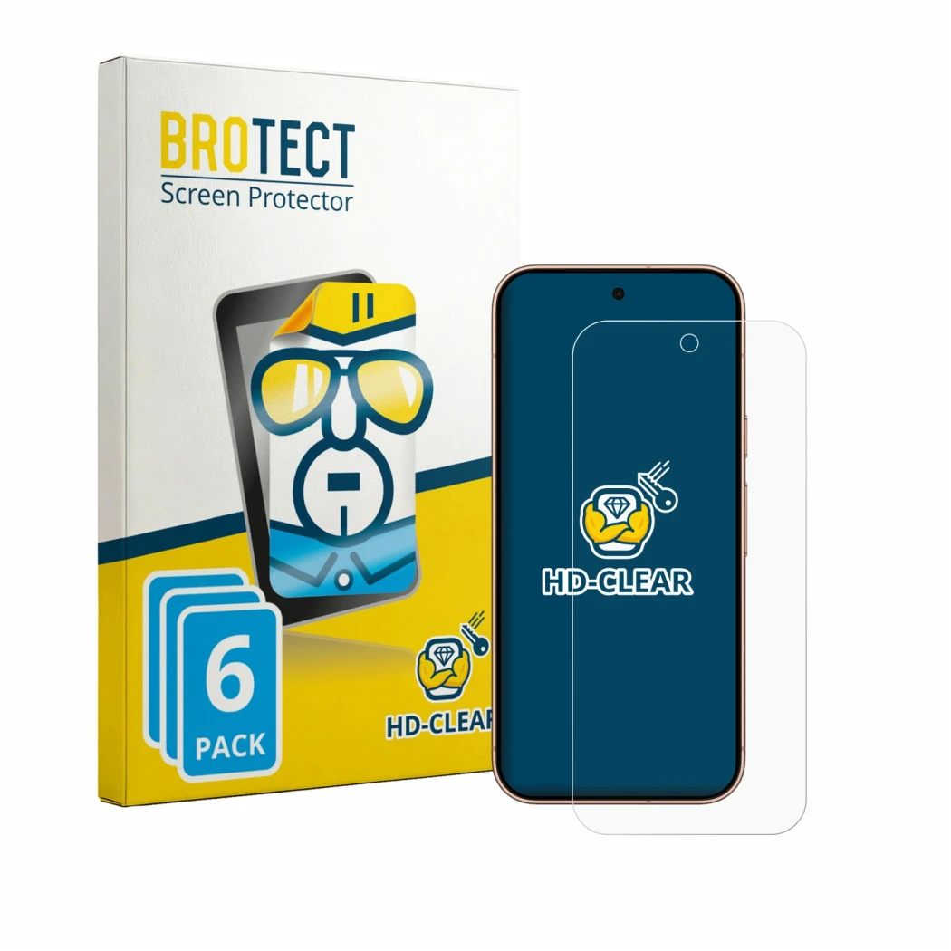 Face avant d’un emballage produit avec le logo de la marque BROTECT. À côté, l’appareil Google Pixel 11 Pro est représenté ave