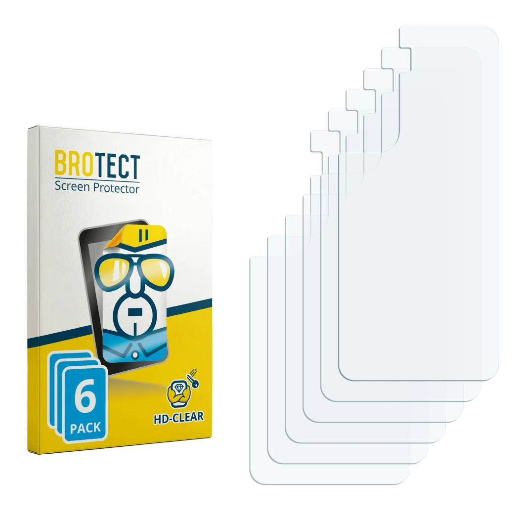 Face avant d’un emballage produit avec le logo de la marque BROTECT. À côté se trouve la protection d’écran correspondante.