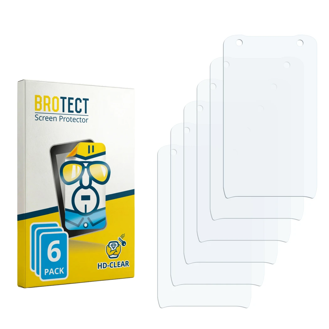 Face avant d’un emballage produit avec le logo de la marque BROTECT. À côté se trouve la protection d’écran correspondante.