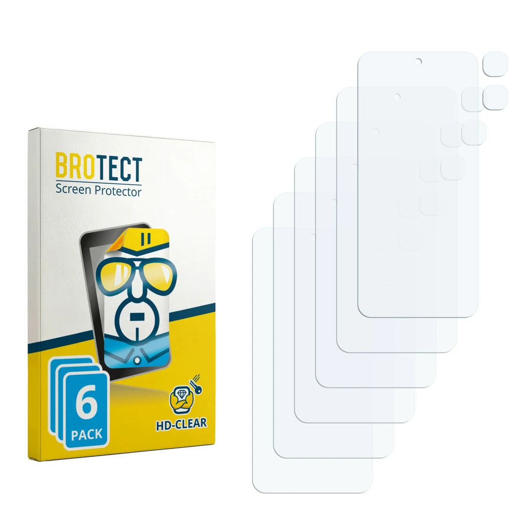 Face avant d’un emballage produit avec le logo de la marque BROTECT. À côté se trouve la protection d’écran correspondante.