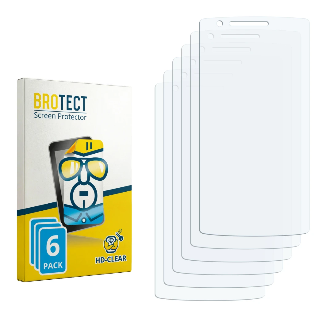 Face avant d’un emballage produit avec le logo de la marque BROTECT. À côté se trouve la protection d’écran correspondante.