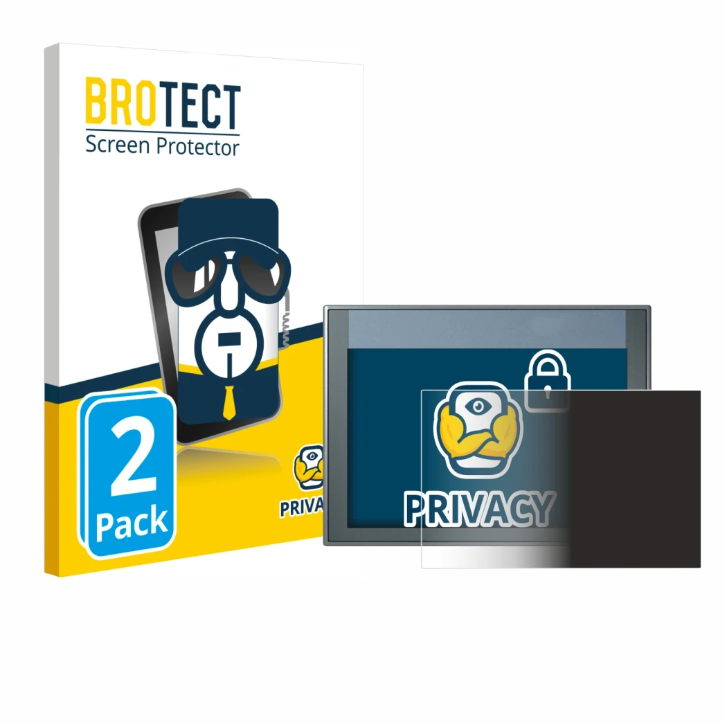 Face avant d’un emballage produit avec le logo de la marque BROTECT. À côté, l’appareil Siemens Simatic HMI KTP 700 Basic est 