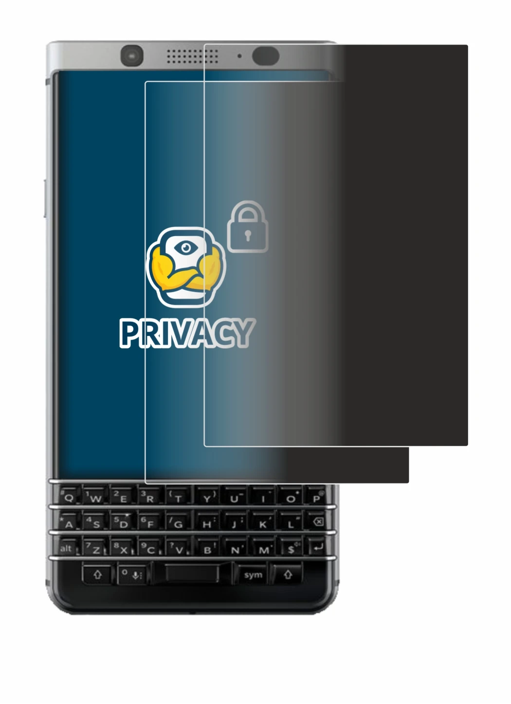 Image de l'appareil BlackBerry Keyone avec une grande variété de protections d'écran.
